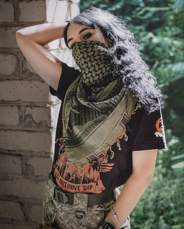 ARAFATKA CHUSTA OCHRONNA M-TAC SHEMAGH WZÓR W KRATĘ - ZIELONA FOLIAGE GREEN