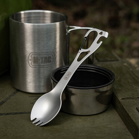 SPORK NIEZBĘDNIK Z KARABIŃCZYKIEM ŁYŻKO-WIDELEC 4W1 UNIWERSALNY STAL M-TAC